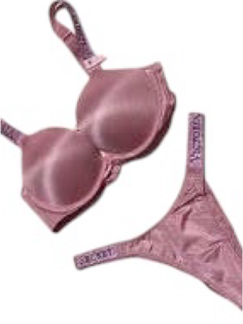 🆕VS Shine Strap Bra and Panty Set NWT 34B & Med Very Sexy Push-up+bikini Blush